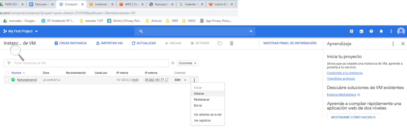 Reanudar VM